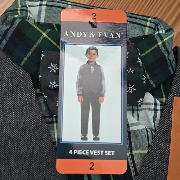 Plaid Shirt with Gray Vest and Black Pants Set - Picture 2 of 4